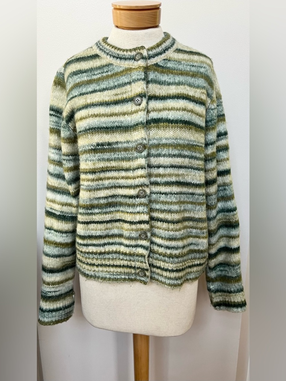 Splendid Striped Cardigan Green Cream Button Front Knit XL
